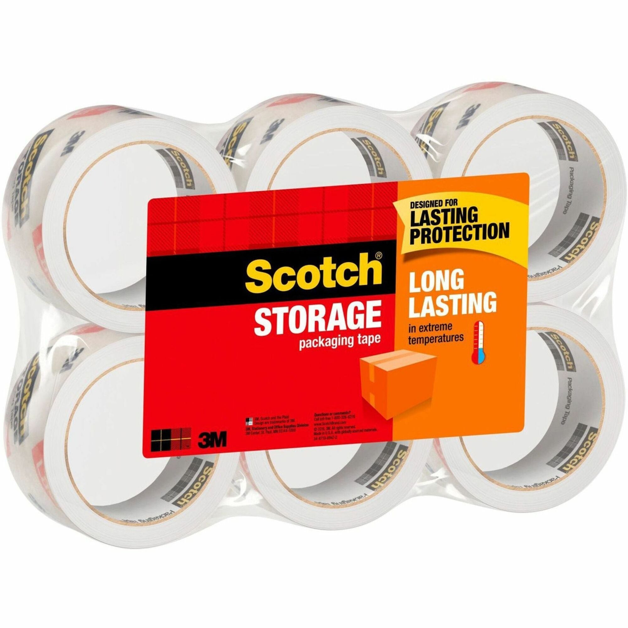 Scotch Long-Lasting Storage/Packaging Tap - 54.60 yd Length x 1.88" Width x 2.4 mil Thickness - 3" Core - Clear - Acrylic - Long Lasting, UV Resistant - For Mailing, Shipping, Packing, Label Protection - 6 / Pack