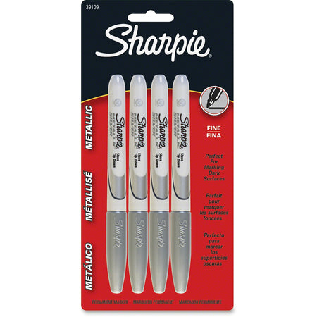 Sharpie Metallic Permanent Markers - 0.5 mm Fine Marker Point - Silver Ink - Silver Barrel - 4 / Pack