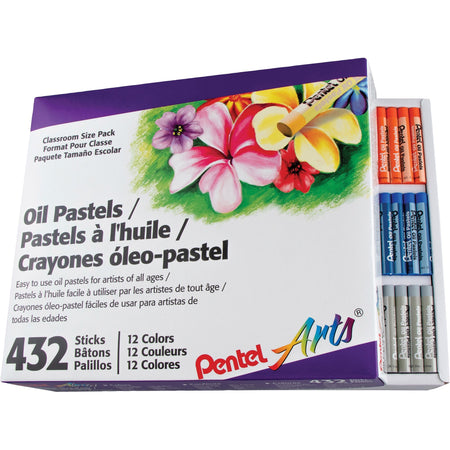 Pentel Arts Pentel Arts Oil Pastels - 2.4" Length x 0.4" Diameter - Black, Brown, Cobalt Blue, Gray, Green, Orange, White, Red, Pale Blue, Pale Orange, Lime Yellow, ... - 432 / Box