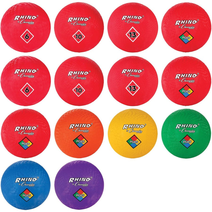 Champion Sports Mixed Playground Ball Set - Assorted, Blue, Red - Nylon, Rubber - 14 / Set