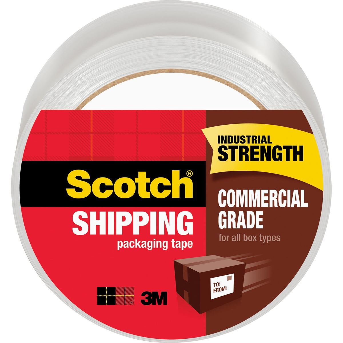 Scotch Commercial-Grade Shipping/Packaging Tape - 54.60 yd Length x 1.88" Width x 3.1 mil Thickness - 3" Core - Clear - Synthetic Rubber Resin - 3.10 mil - Polypropylene Backing - Split Resistant - For Sealing - 1 Roll