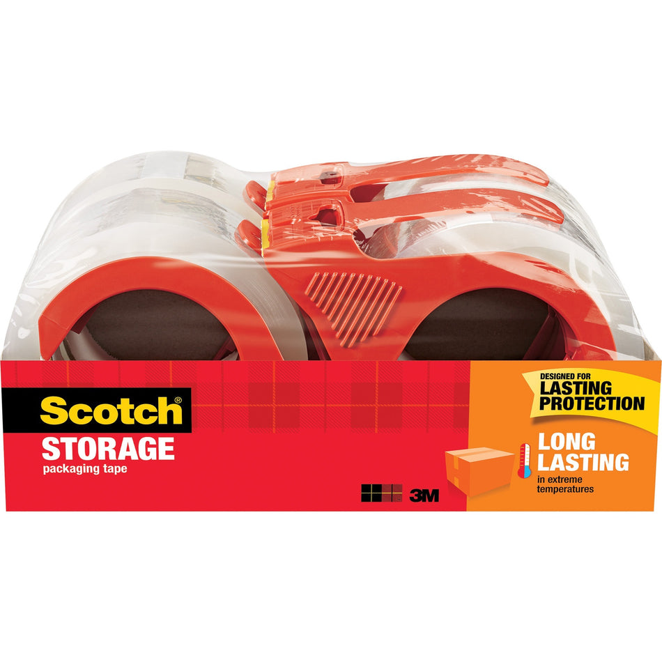 Scotch Long-Lasting Storage/Packaging Tape - 54.60 yd Length x 1.88" Width x 2.4 mil Thickness - 3" Core - Clear - Acrylic - Dispenser Included - For Mailing, Packing - 4 / Pack