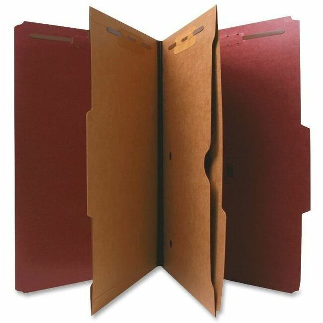 Nature Saver 2/5 Tab Cut Legal Recycled Classification Folder - 8 1/2" x 14" - 2" Expansion - 4 Fastener(s) - 2" for Folder, 1" for Divider - 2 Pocket(s) - 2 Divider(s) - 25 pt. - Pressboard - Red - 100% Recycled - 10 / Box