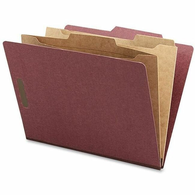 Nature Saver 2/5 Tab Cut Letter Recycled Classification Folder - 8 1/2" x 11" - 2" Expansion - 4 Fastener(s) - 2" for Folder, 1" for Divider - 2 Pocket(s) - 2 Divider(s) - 25 pt. - Pressboard - Red - 100% Recycled - 10 / Box