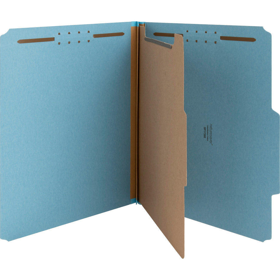 Nature Saver 1/3 Tab Cut Letter Recycled Classification Folder - 8 1/2" x 11" - 2" for Folder - Top Tab Location - 1 Divider(s) - 25 pt. - Blue - 100% Recycled - 10 / Box