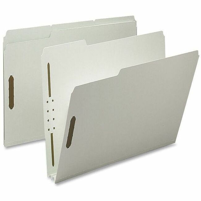 Nature Saver 1/3 Tab Cut Letter Recycled Fastener Folder - 8 1/2" x 11" - 2" Expansion - 2 Fastener(s) - 2" for Folder - Top Tab Location - Assorted Tab Position - 25 pt. - Pressboard, Tyvek - Gray/Green - 100% Recycled - 25 / Box