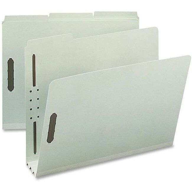 Nature Saver 1/3 Tab Cut Letter Recycled Fastener Folder - 8 1/2" x 11" - 3" Expansion - 2 Fastener(s) - 2" for Folder - Top Tab Location - Assorted Tab Position - 25 pt. - Pressboard, Tyvek - Gray/Green - 100% Recycled - 25 / Box