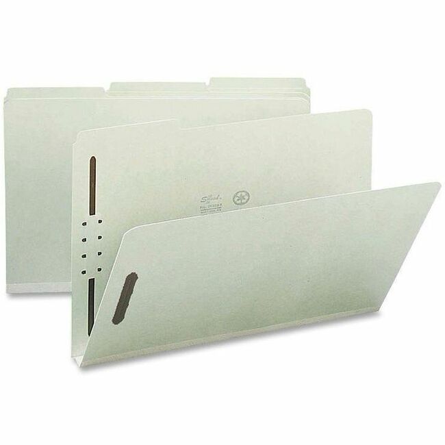 Nature Saver 1/3 Tab Cut Legal Recycled Fastener Folder - 8 1/2" x 14" - 1" Expansion - 2 Fastener(s) - 2" for Folder - Top Tab Location - Assorted Tab Position - 25 pt. - Pressboard, Tyvek - Gray/Green - 100% Recycled - 25 / Box