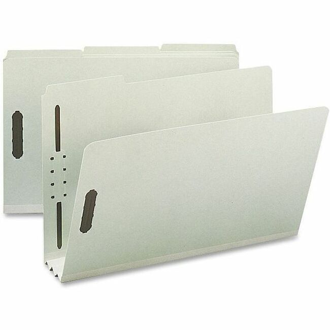 Nature Saver 1/3 Tab Cut Legal Recycled Fastener Folder - 8 1/2" x 14" - 3" Expansion - 2 Fastener(s) - 2" for Folder - Top Tab Location - Assorted Tab Position - 25 pt. - Pressboard, Tyvek - Gray/Green - 100% Recycled - 25 / Box