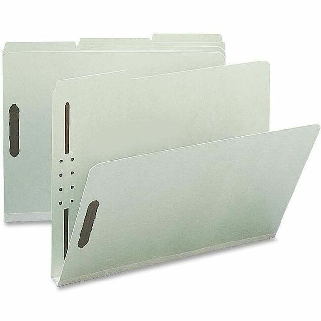 Nature Saver 1/3 Tab Cut Letter Recycled Fastener Folder - 8 1/2" x 11" - 1" Expansion - 2 Fastener(s) - 2" for Folder - Top Tab Location - Assorted Tab Position - 25 pt. - Pressboard, Tyvek - Gray/Green - 100% Recycled - 25 / Box