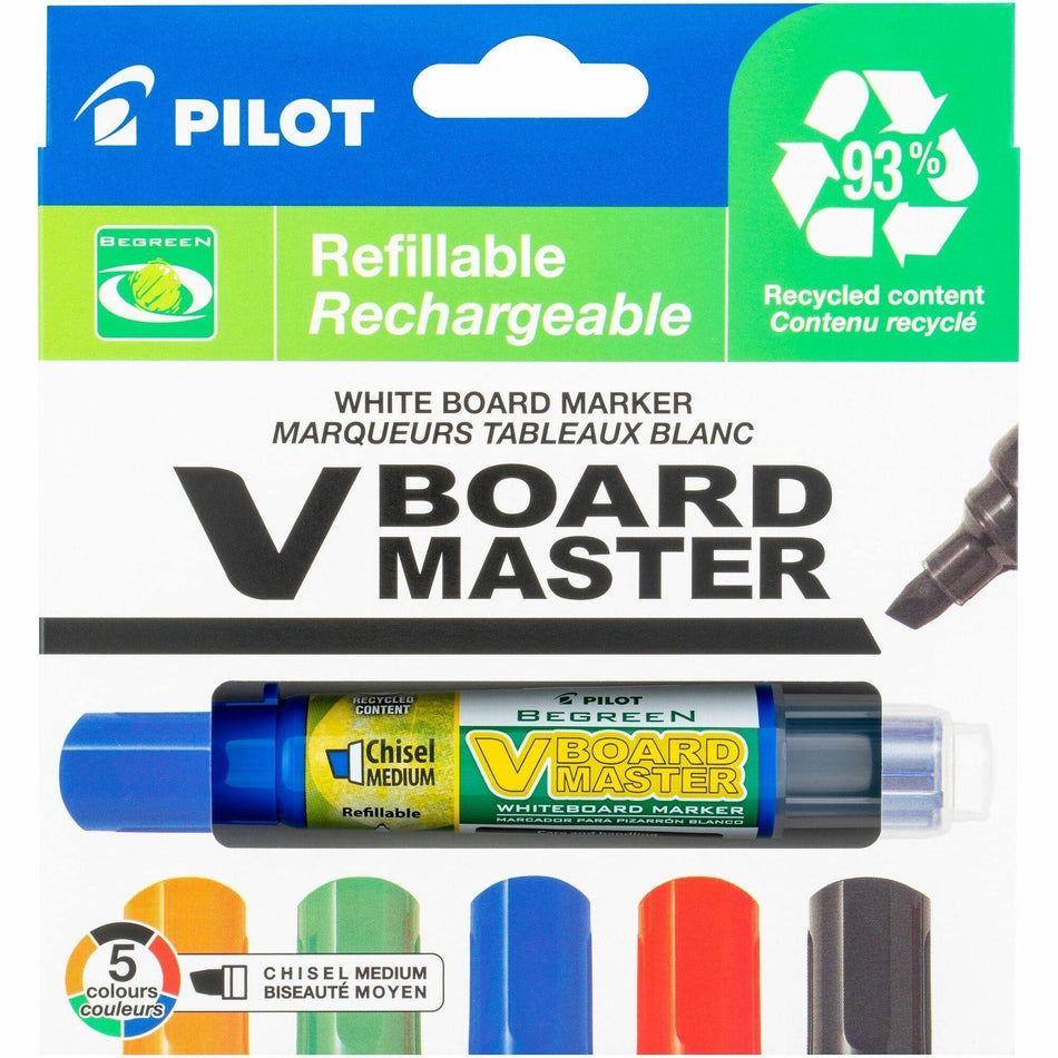Pilot BeGreen Refillable VBoard Dry-erase Marker - Broad Chisel Marker Point - Refillable - Orange, Green, Blue, Black, Red Ink - 5 / Pack