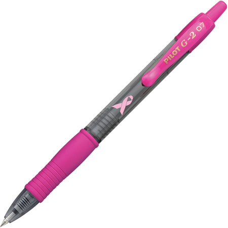 Pilot G2 Breast Cancer Awareness Gel Pen - 0.7 mm Fine Pen Point - Refillable - Retractable - Black Ink - Gel-based - Pink Barrel - 1 Dozen