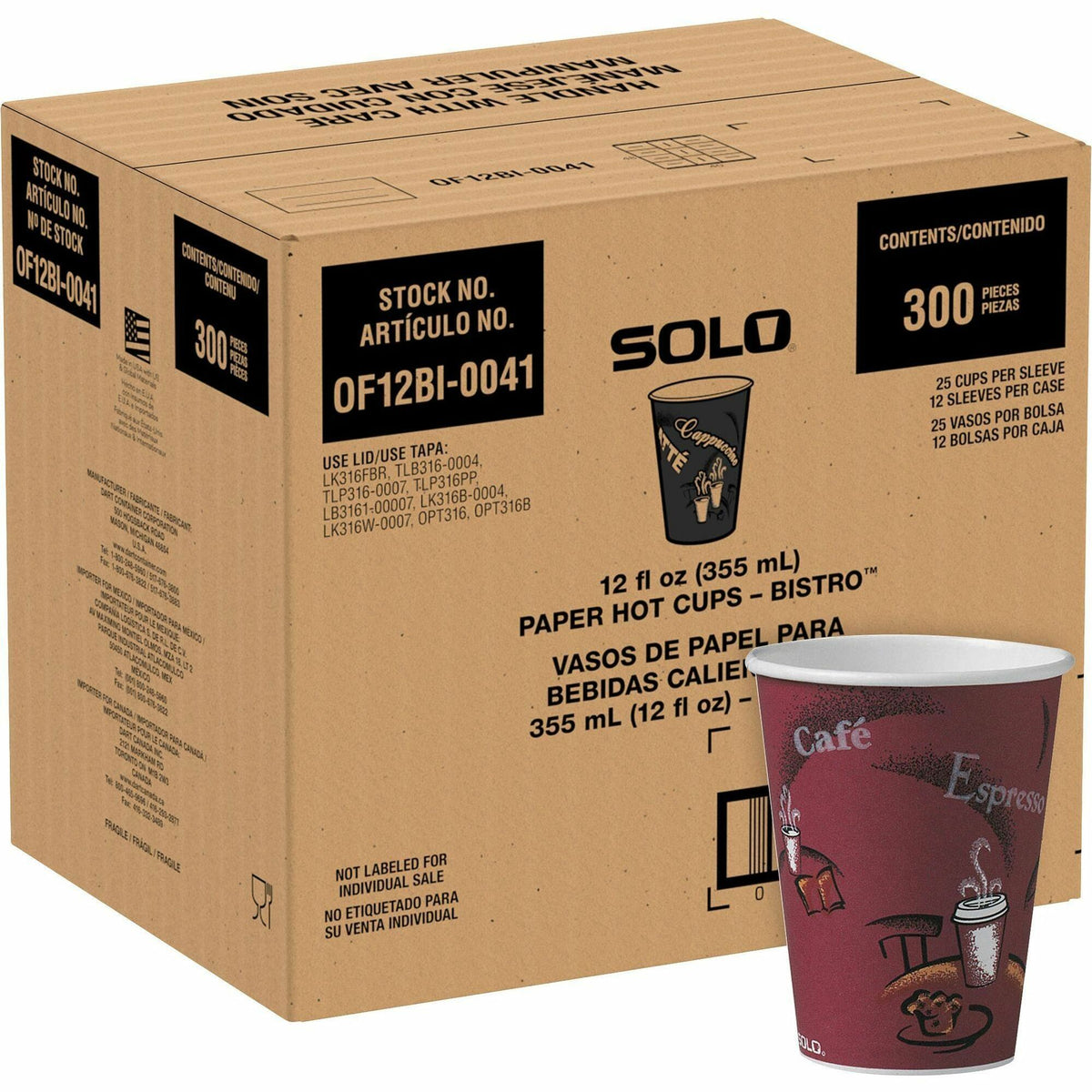 Solo 12 oz Bistro Design Hot Cups - 12 fl oz - Maroon - Poly Paper - Hot Drink, Coffee, Tea, Cocoa - 300 / Carton