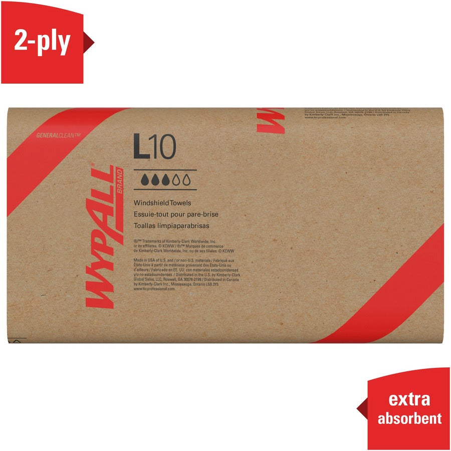 Wypall L10 Disposable Towels Windshield Wipe - 2 Ply - 9.30" Width x 10.25" Length - Blue - 140/Pack - 16 / Carton
