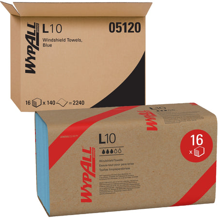 Wypall L10 Disposable Towels Windshield Wipe - 2 Ply - 9.30" Width x 10.25" Length - Blue - 140/Pack - 16 / Carton