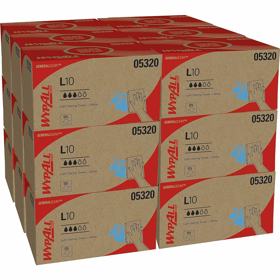 Wypall GeneralClean L10 Light Cleaning Towels - 1 Ply - 9" Width x 10.25" Length - 125/Pack - 18 / Carton