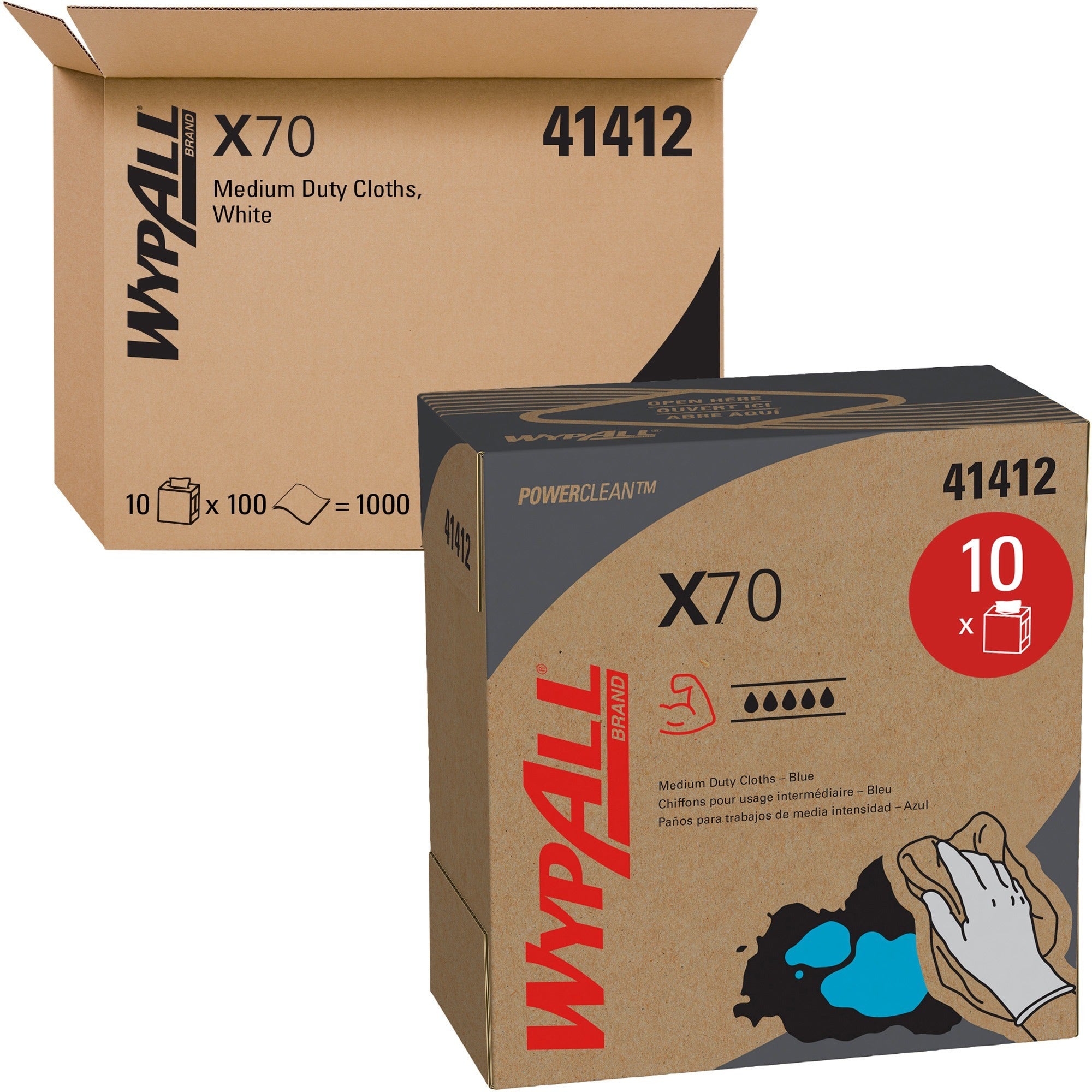 Wypall PowerClean X70 Medium Duty Cloths - Pop-Up Box - 16.80" Length x 9.10" Width - Recommended For: Oil Remover, Grime Remover - Durable, Absorbent, Reusable, Heavy Duty - Blue - 100/Box - 10 / Carton