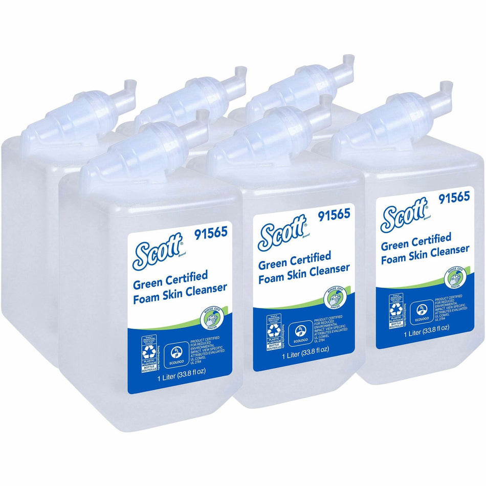 Scott Green Certified Foam Hand Soap - 1.06 quart - Hands-free Dispenser - Hand - Clear - Dye-free, Fragrance-free, Recyclable - 6 / Carton