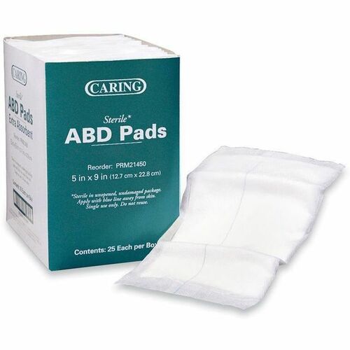 Medline Caring Sterile Abdominal Pads - 5" Width x 9" Length - White - 25 / Box