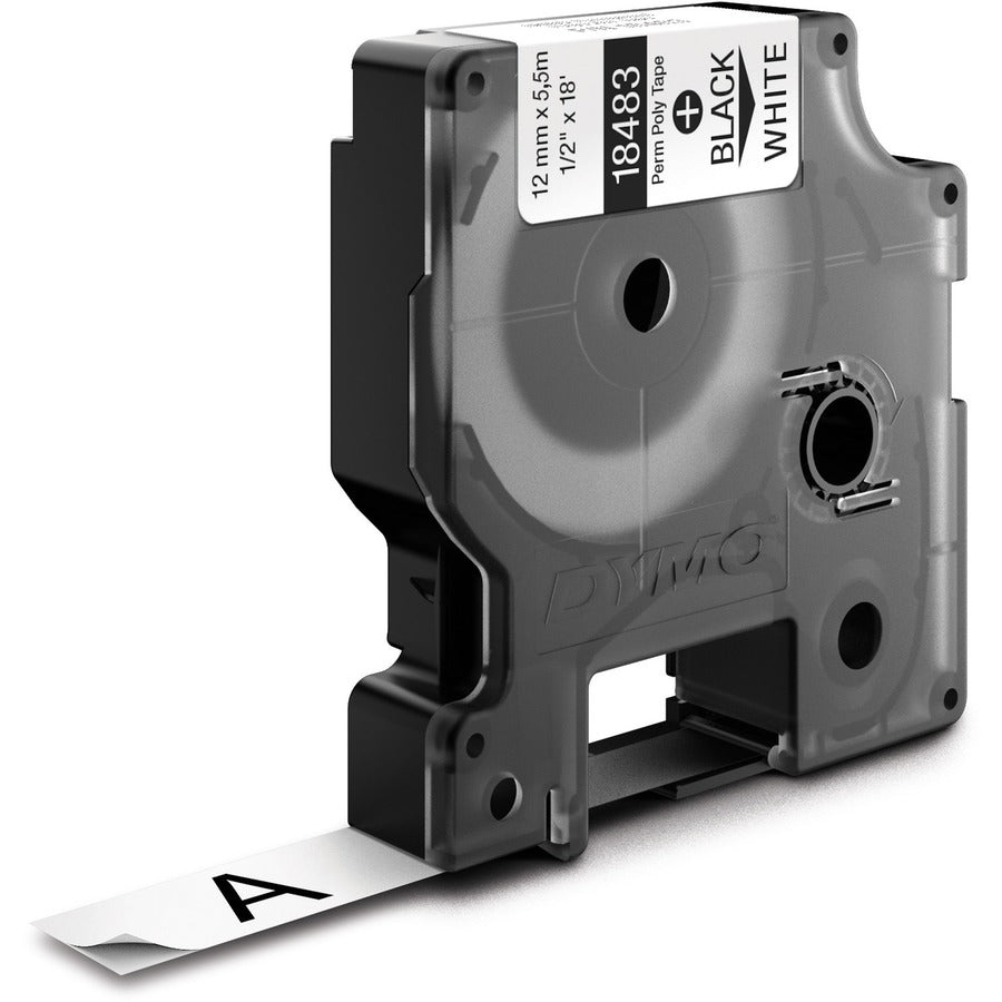 Dymo Rhino Permanent Poly Labels - 1/2" Width - Permanent Adhesive - Thermal Transfer - White, Black - Polyester - Easy Peel - 1 Each