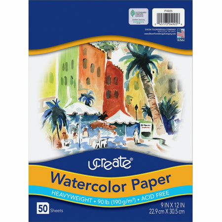 UCreate Watercolor Paper - 9" x 12" - 90 lb Basis Weight - Vellum - Sustainable Forestry Initiative (SFI) - Acid-free - White - 50 / Pack