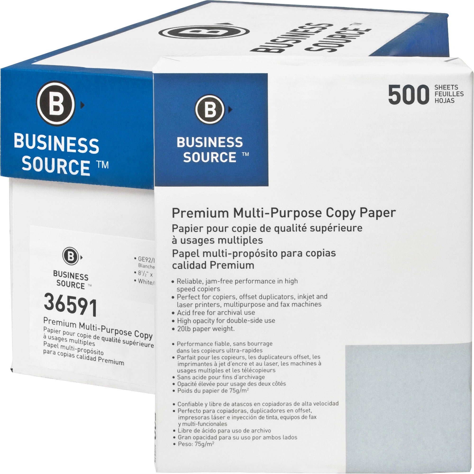 PALLET Business Source Premium Multipurpose Copy Paper - White - 92 Brightness - Letter - 8 1/2" x 11" - 20 lb Basis Weight - Acid-free - White - 500 Sheets per Ream - 400 / Pallet