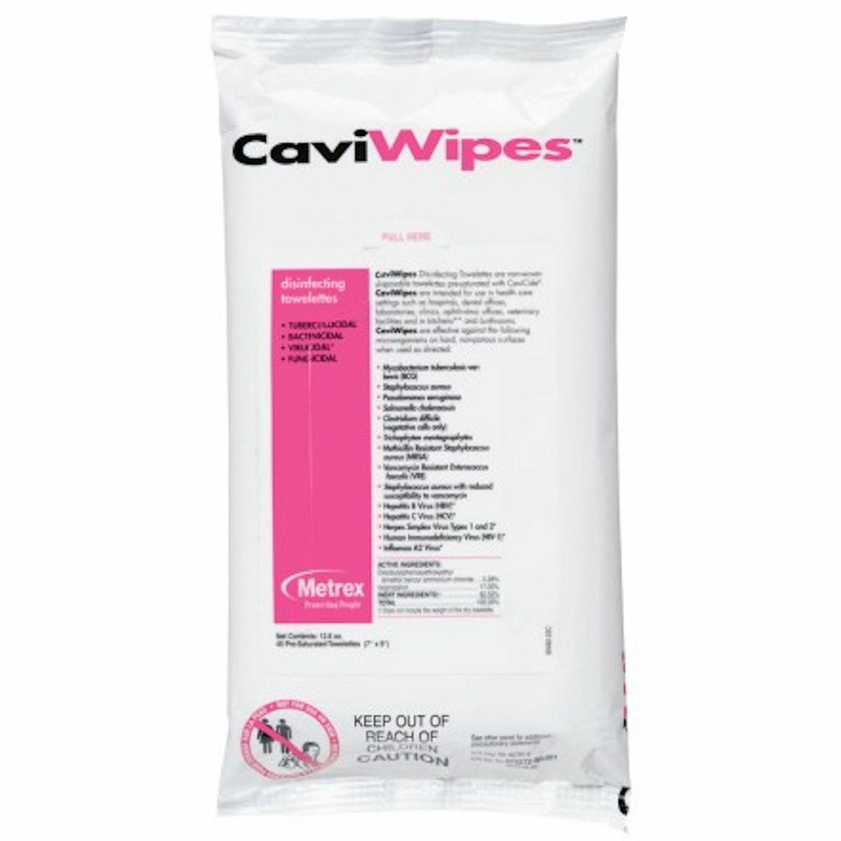 Caviwipes Flatpack - Disinfectant, Bleach-free, Fragrance-free - White - 45 / Pack