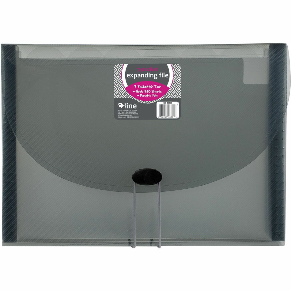 C-Line 48301 Letter Expanding File - 8 1/2" x 11" - 7 Pocket(s) - Polypropylene - Smoke - Acid-free, Non-toxic, Button Closure - 1 Each