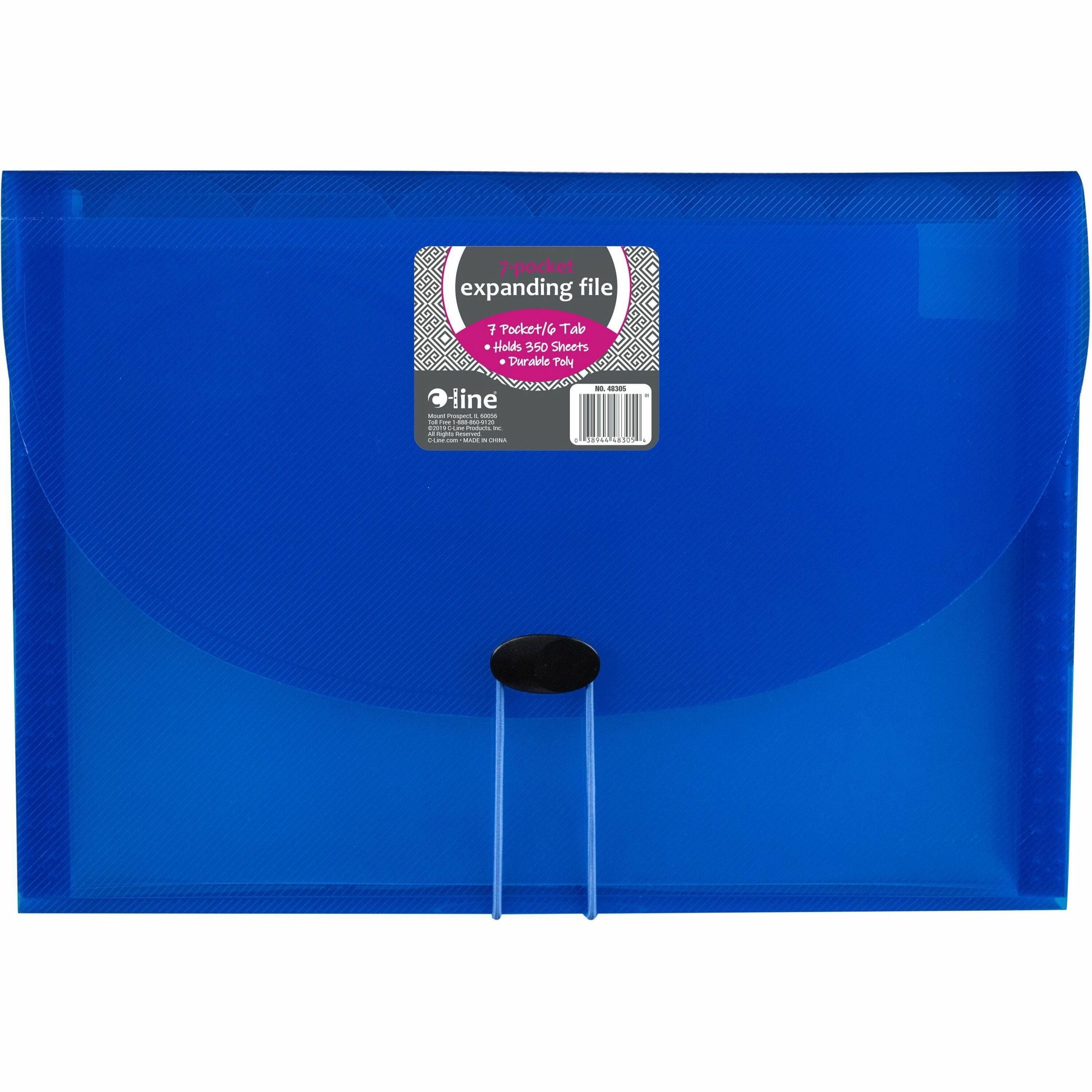 C-Line 48305 Letter Expanding File - 8 1/2" x 11" - 7 Pocket(s) - Polypropylene - Blue - Acid-free, Non-toxic, Button Closure - 1 Each