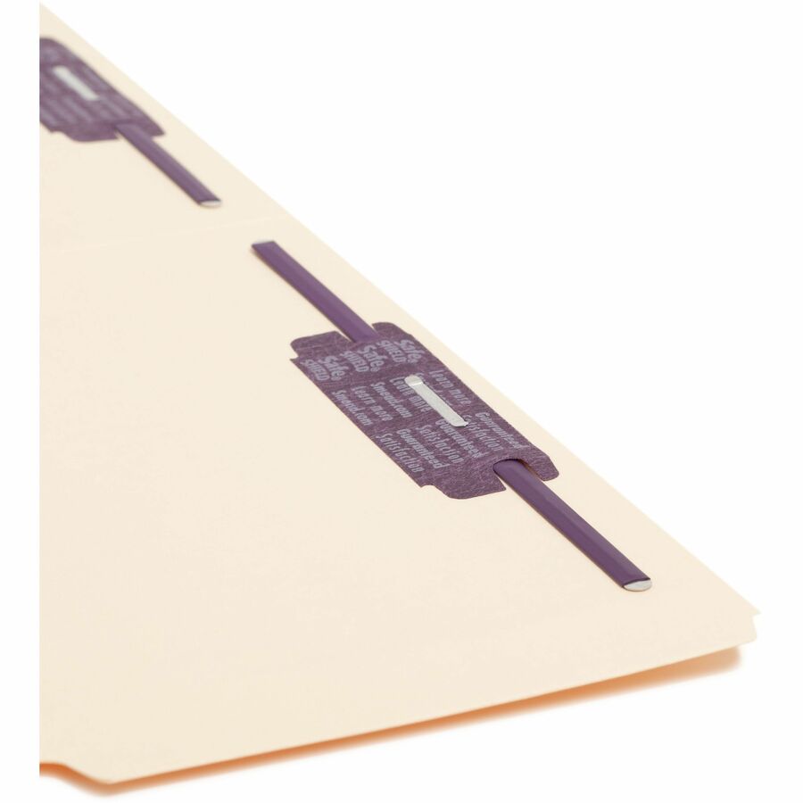 Smead SafeSHIELD 1/3 Tab Cut Legal Recycled Fastener Folder - 8 1/2" x 14" - 3/4" Expansion - 2 x 2S Fastener(s) - Top Tab Location - Assorted Tab Position - 11 pt. - 2 Plys - Manila - Reinforced Tab - 10% Recycled - 50 / Box