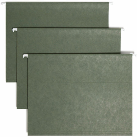 Smead TUFF 1/3 Tab Cut Letter Recycled Hanging Folder - 8 1/2" x 11" - Top Tab Location - Assorted Tab Position - 11 pt. - Standard Green - Heavy Duty, Tear Resistant - 10% Recycled - 20 / Box