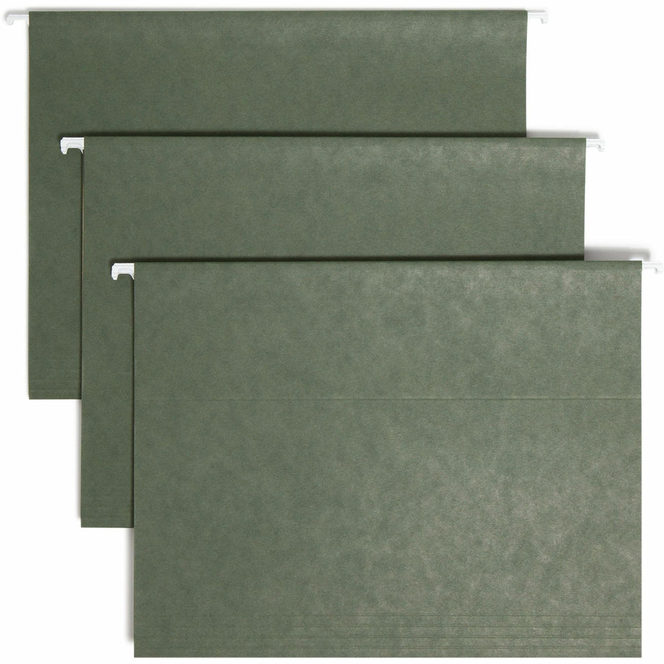 Smead TUFF 1/3 Tab Cut Letter Recycled Hanging Folder - 8 1/2" x 11" - Top Tab Location - Assorted Tab Position - 11 pt. - Standard Green - Heavy Duty, Tear Resistant - 10% Recycled - 20 / Box