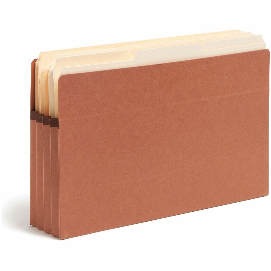 Smead Straight Tab Cut Legal Recycled File Pocket - 8 1/2" x 14" - 3 1/2" Expansion - 2 Plys - Redrope - Tear Resistant Gusset - 100% Recycled - 25 / Box