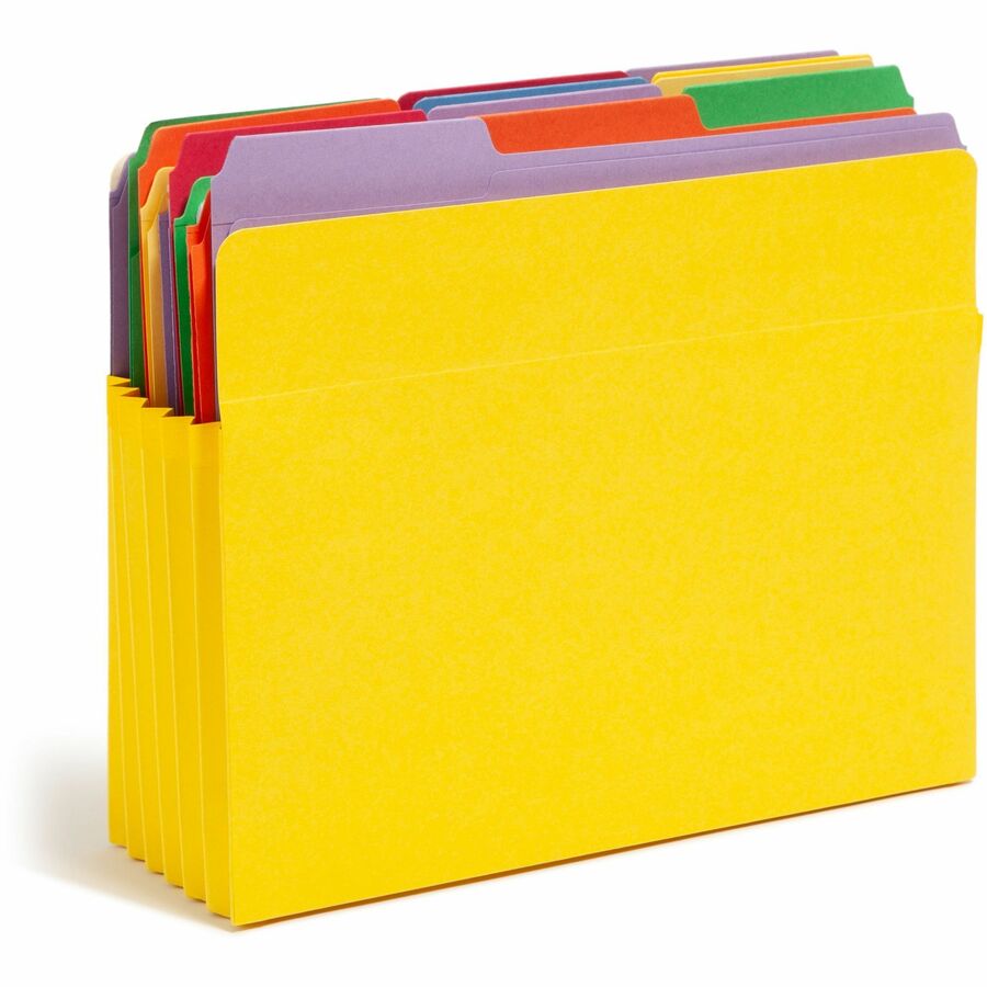 Smead Straight Tab Cut Letter Recycled File Pocket - 8 1/2" x 11" - 5 1/4" Expansion - Blue, Green, Red, Yellow, Redrope - Tear Resistant, Reinforced Tab - 10% Recycled - 5 / Pack
