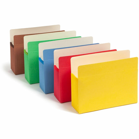 Smead Straight Tab Cut Letter Recycled File Pocket - 8 1/2" x 11" - 5 1/4" Expansion - Blue, Green, Red, Yellow, Redrope - Tear Resistant, Reinforced Tab - 10% Recycled - 5 / Pack