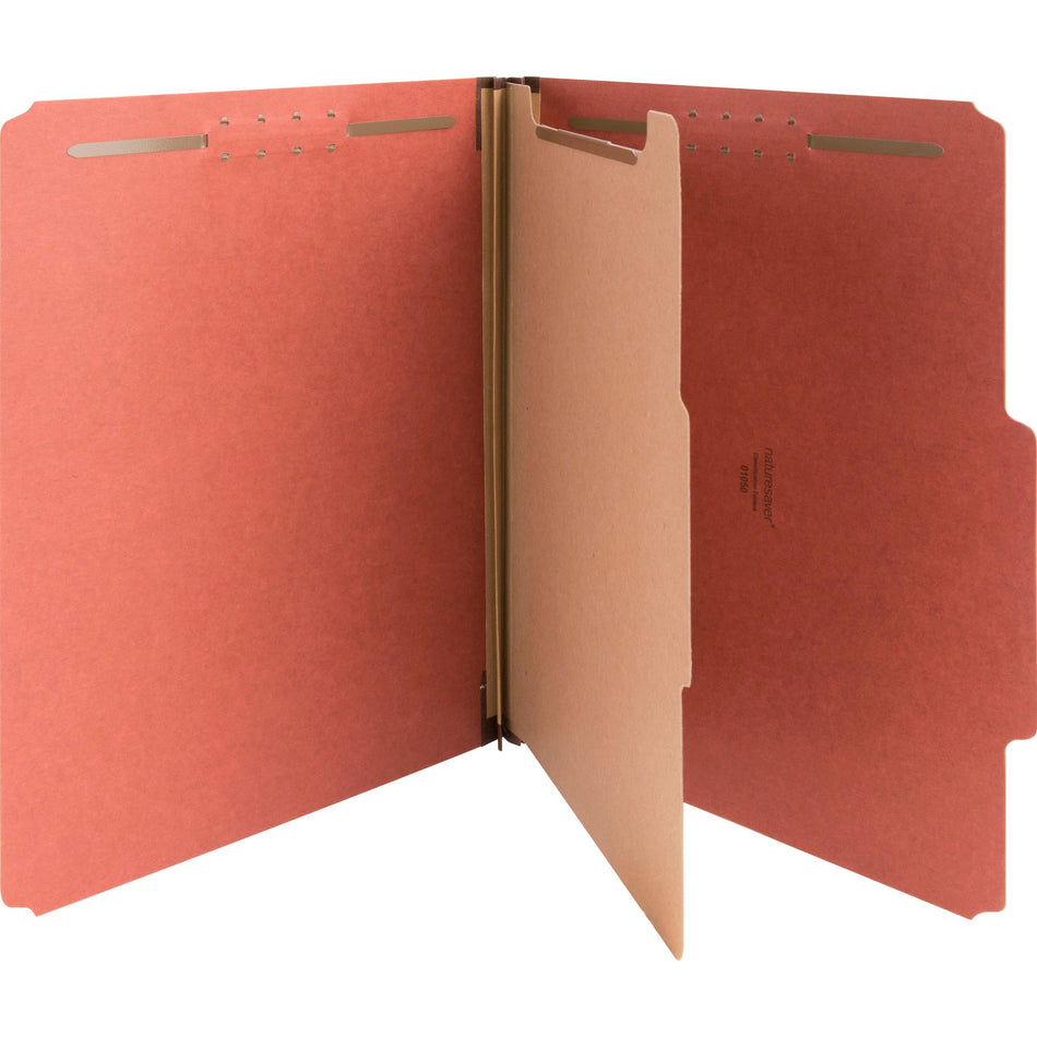 Nature Saver 2/5 Tab Cut Letter Recycled Classification Folder - 8 1/2" x 11" - 4 Fastener(s) - 2" for Folder, 1" for Divider - 1 Divider(s) - 25 pt. - Pressboard - Redrope - Tyvek Gusset - 100% Recycled - 10 / Box