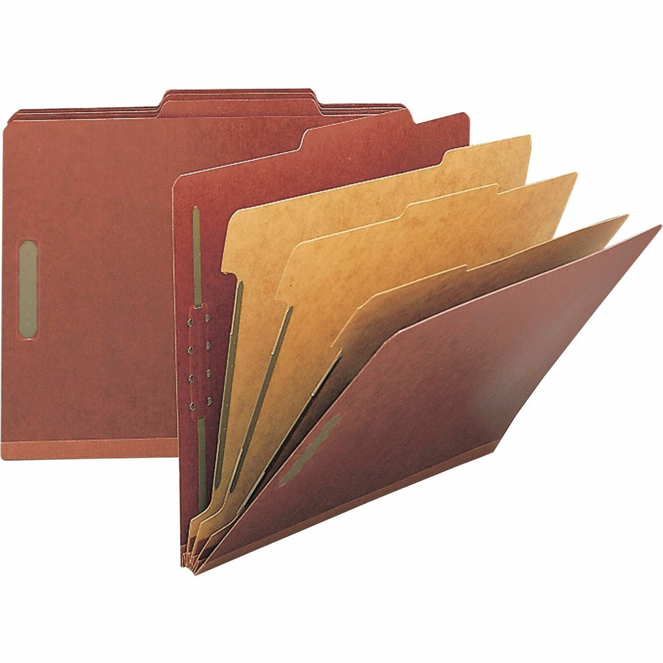 Nature Saver 2/5 Tab Cut Letter Recycled Classification Folder - 8 1/2" x 11" - 8 Fastener(s) - 2" for Folder, 1" for Divider - 3 Divider(s) - 25 pt. - Pressboard - Red - Tyvek Gusset - 100% Recycled - 10 / Box