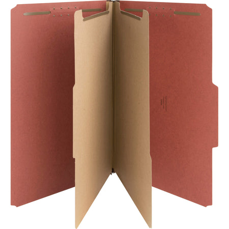 Nature Saver 2/5 Tab Cut Legal Recycled Classification Folder - 8 1/2" x 14" - 6 Fastener(s) - 2" for Folder, 1" for Divider - 2 Divider(s) - 25 pt. - Pressboard - Red - Tyvek Gusset - 100% Recycled - 10 / Box