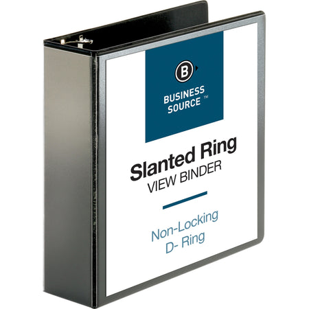 Business Source Basic D-Ring View Binders - 3" Binder Capacity - Letter - 8 1/2" Sheet Size - Fastener(s): D-Ring - Polypropylene - Black - Clear Overlay - 1 Each