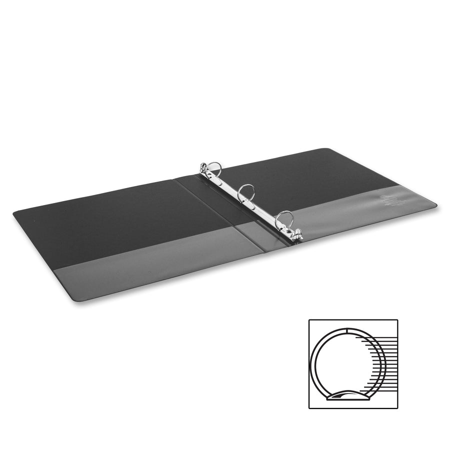 Business Source Basic Round Ring Binder - 1" Binder Capacity - 8 1/2" x 5 1/2" Sheet Size - 240 Sheet Capacity - 3 Ring(s) - Fastener(s): Round Ring - Chipboard, Polypropylene - Black - Open and Closed Triggers, Exposed Rivet, Sturdy - 1 Each
