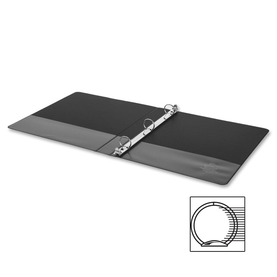 Business Source Basic Round Ring Binder - 1" Binder Capacity - 8 1/2" x 5 1/2" Sheet Size - 240 Sheet Capacity - 3 Ring(s) - Fastener(s): Round Ring - Chipboard, Polypropylene - Black - Open and Closed Triggers, Exposed Rivet, Sturdy - 1 Each