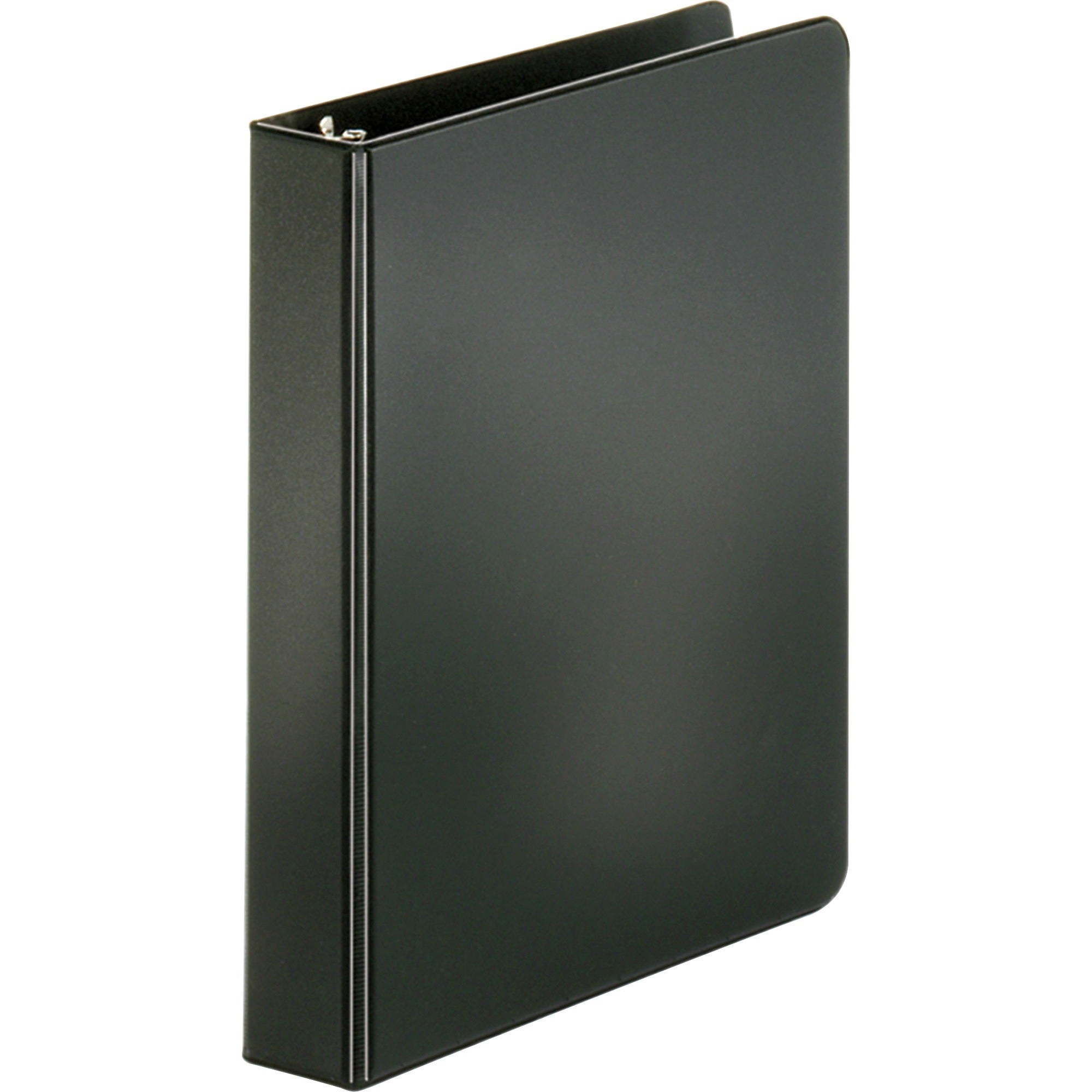 Business Source Basic Round Ring Binder - 1" Binder Capacity - 8 1/2" x 5 1/2" Sheet Size - 240 Sheet Capacity - 3 Ring(s) - Fastener(s): Round Ring - Chipboard, Polypropylene - Black - Open and Closed Triggers, Exposed Rivet, Sturdy - 1 Each