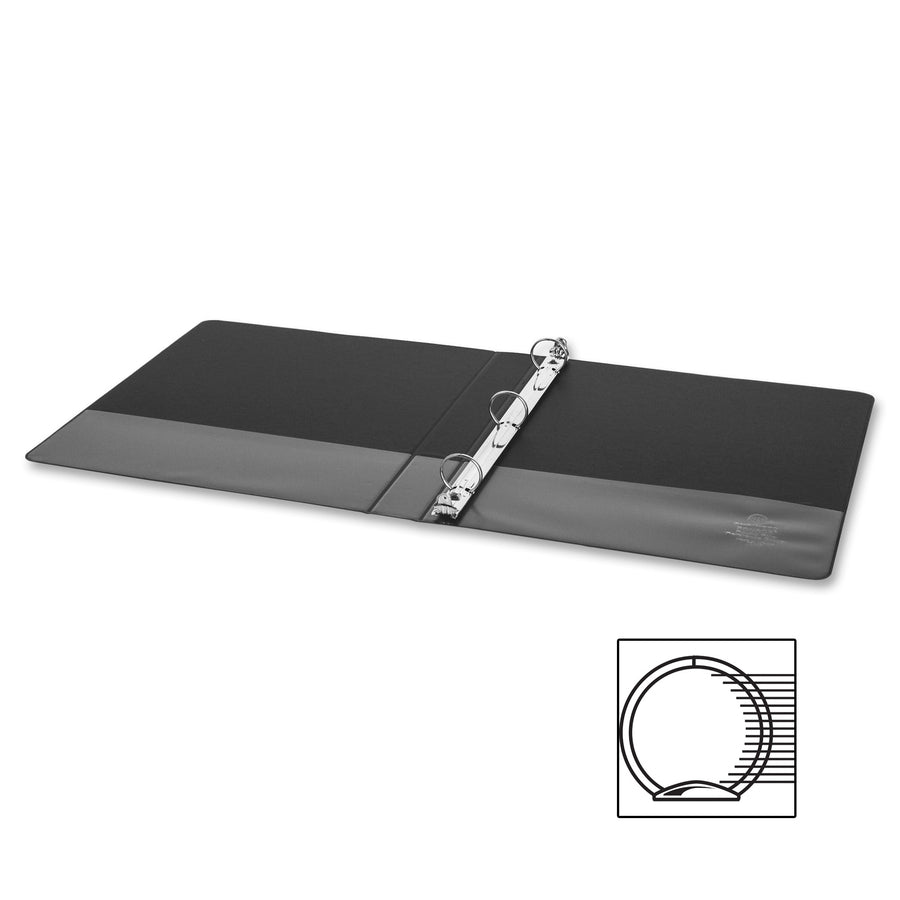 Business Source Basic Round Ring Binder - 1" Binder Capacity - 8 1/2" x 5 1/2" Sheet Size - 240 Sheet Capacity - 3 Ring(s) - Fastener(s): Round Ring - Chipboard, Polypropylene - Black - Open and Closed Triggers, Exposed Rivet, Sturdy - 1 Each