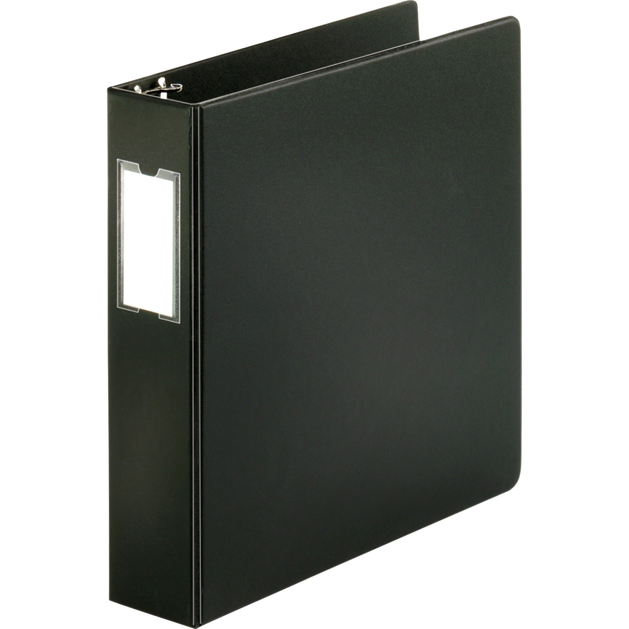 Business Source Basic Round Ring Binder w/Label Holder - 2" Binder Capacity - Letter - 8 1/2" x 11" Sheet Size - 3 Ring(s) - Fastener(s): Round Ring - Vinyl - Black - Open and Closed Triggers, Label Holder - 1 Each