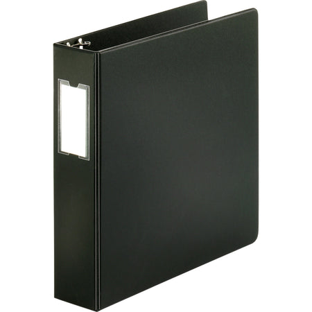 Business Source Basic Round Ring Binder w/Label Holder - 2" Binder Capacity - Letter - 8 1/2" x 11" Sheet Size - 3 Ring(s) - Fastener(s): Round Ring - Vinyl - Black - Open and Closed Triggers, Label Holder - 1 Each