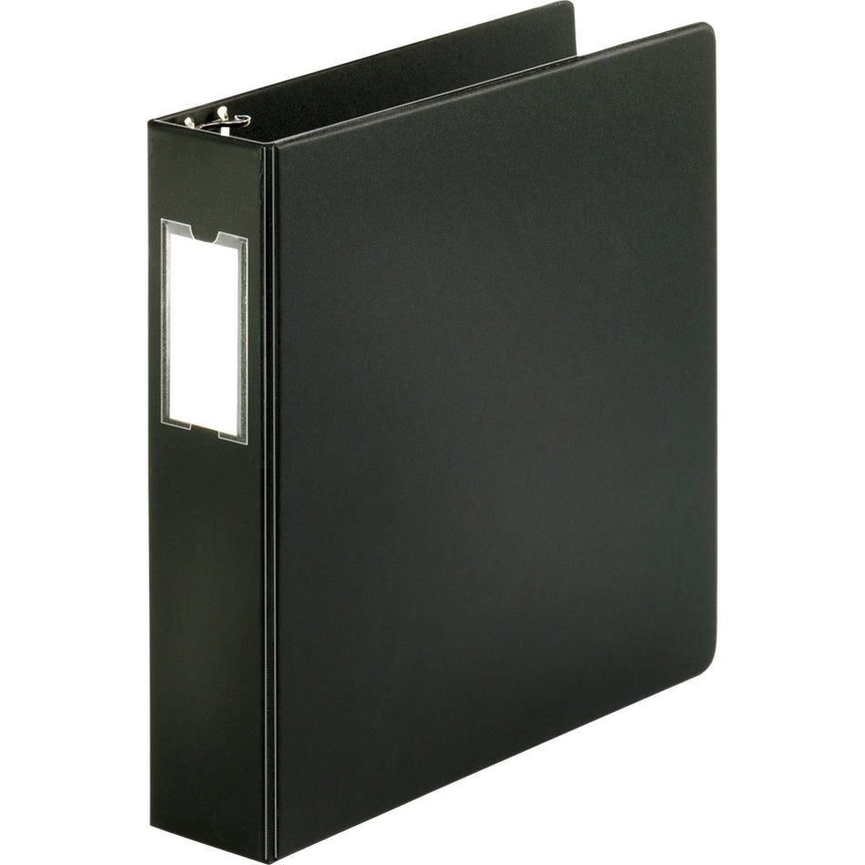 Business Source Basic Round Ring Binder w/Label Holder - 2" Binder Capacity - Letter - 8 1/2" x 11" Sheet Size - 3 Ring(s) - Fastener(s): Round Ring - Vinyl - Black - Open and Closed Triggers, Label Holder - 1 Each