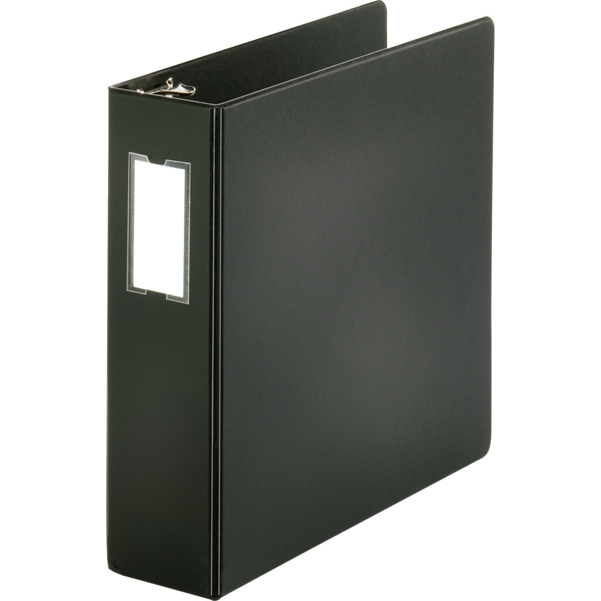 Business Source Basic Round Ring Binder w/Label Holder - 3" Binder Capacity - Letter - 8 1/2" x 11" Sheet Size - 3 Ring(s) - Fastener(s): Round Ring - Vinyl - Black - Open and Closed Triggers, Label Holder - 1 Each