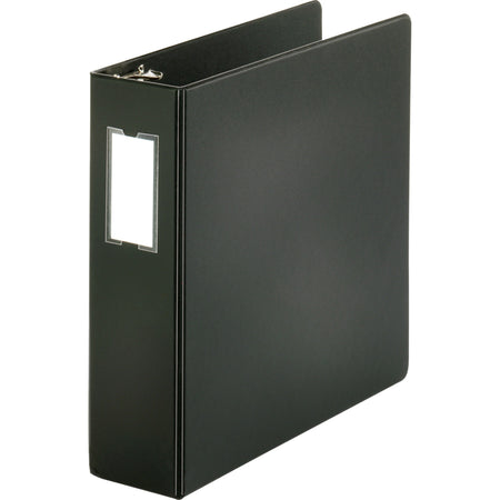 Business Source Basic Round Ring Binder w/Label Holder - 3" Binder Capacity - Letter - 8 1/2" x 11" Sheet Size - 3 Ring(s) - Fastener(s): Round Ring - Vinyl - Black - Open and Closed Triggers, Label Holder - 1 Each