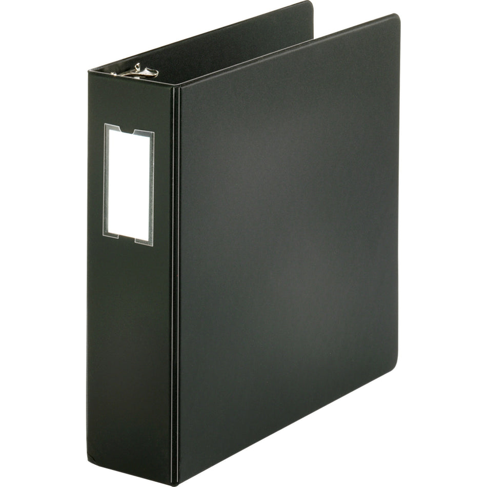 Business Source Basic Round Ring Binder w/Label Holder - 3" Binder Capacity - Letter - 8 1/2" x 11" Sheet Size - 3 Ring(s) - Fastener(s): Round Ring - Vinyl - Black - Open and Closed Triggers, Label Holder - 1 Each