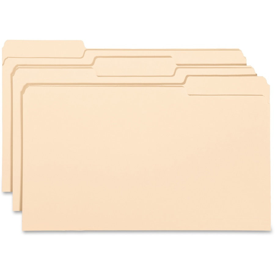 Business Source 1/3 Tab Cut Legal Recycled Top Tab File Folder - 8 1/2" x 14" - Top Tab Location - Assorted Tab Position - 11 pt. - 1 Plys - Manila - 10% Recycled - 100 / Box